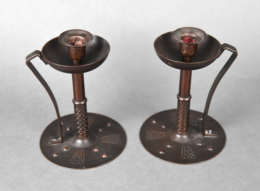 Pair Hugo Berger Goburg German Arts & Crafts Hammered Iron Candlesticks (1 of 7)