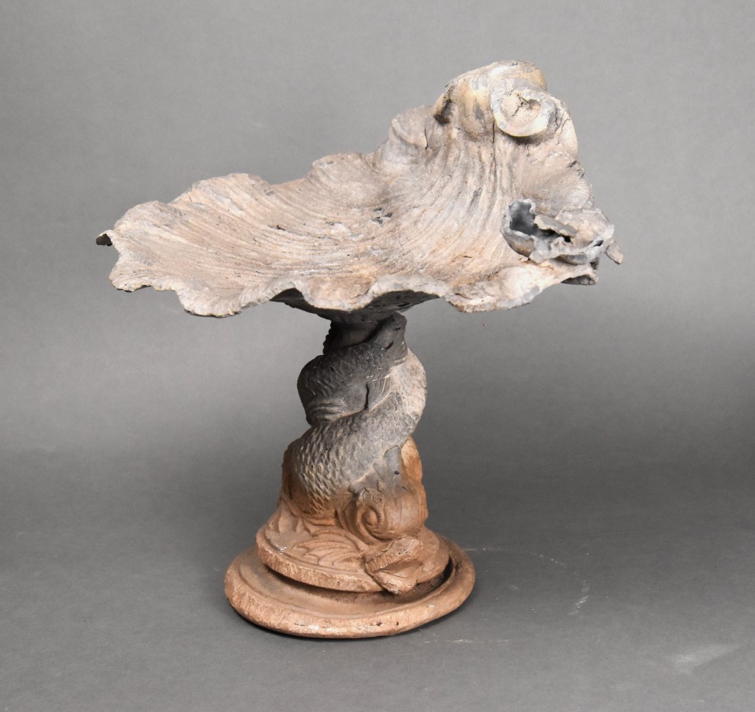 Antique 19thC Small Lead Metal Dolphin Base Bird Bath Garden Decoration (1 of 12)