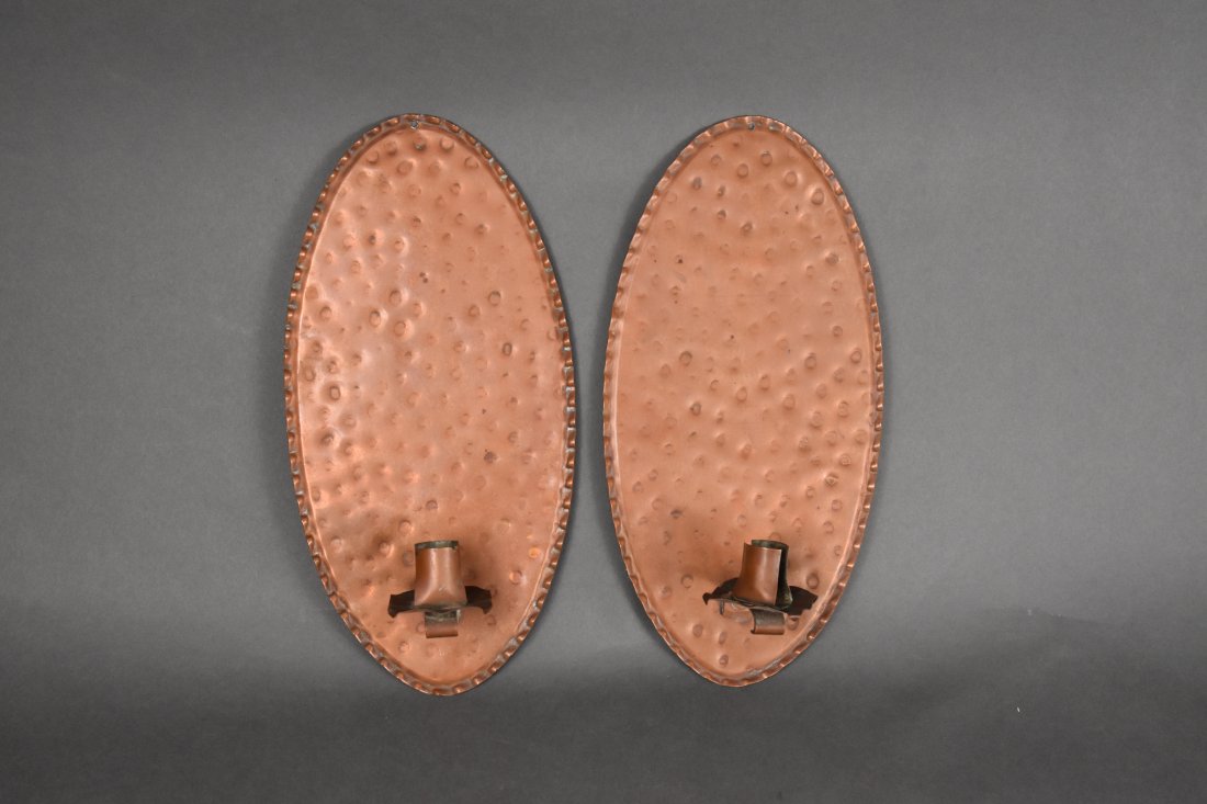 Sanford Ring Arts & Crafts Hammered Copper Wall Candle Sconces (1 of 13)
