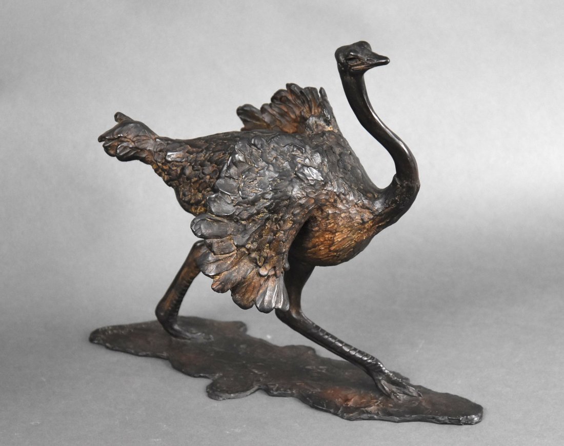 Robert Glen 1983 Bronze Animalier Statue 'Running Ostrich" #7/10 (1 of 10)