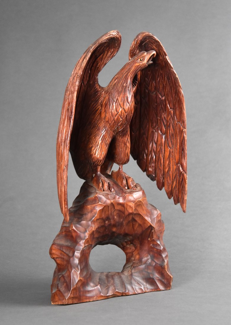 American Folk Art Carved Wood Glass Eyed Eagle Statue (1 of 9)