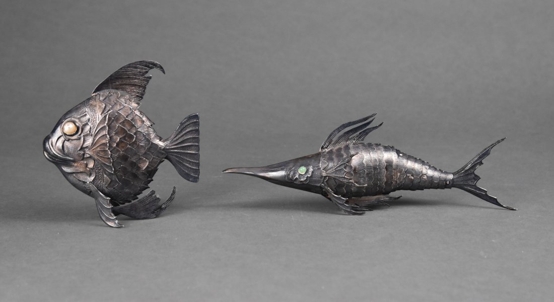 Pair Vintage Sterling Silver Articulated Fish Figurines (1 of 11)