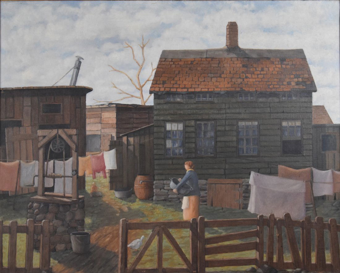 Robert Cole 1936 "Old Farmstead" Oil on Canvas Farm Scene Painting (1 of 11)
