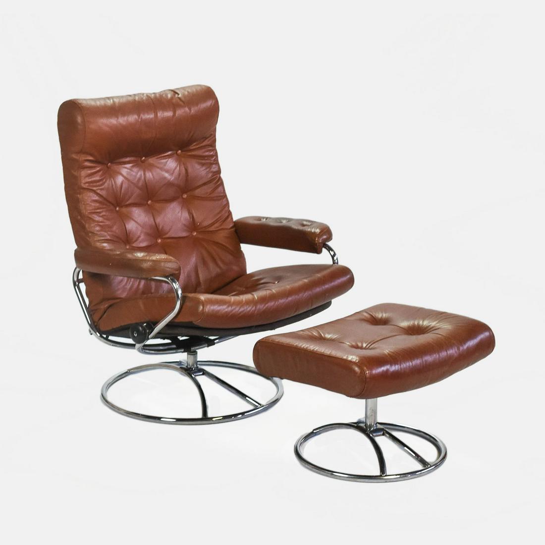 Ekornes Danish Modern Chrome and Vinyl Lounge Chair and Ottoman (1 of 11)