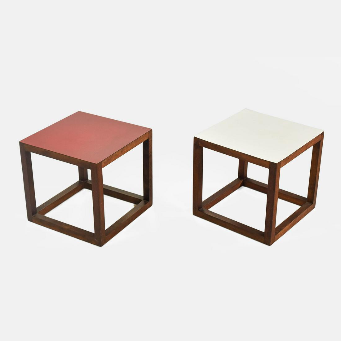 Two 1970s Retro Laminated Red and White Cube Side Tables (1 of 8)