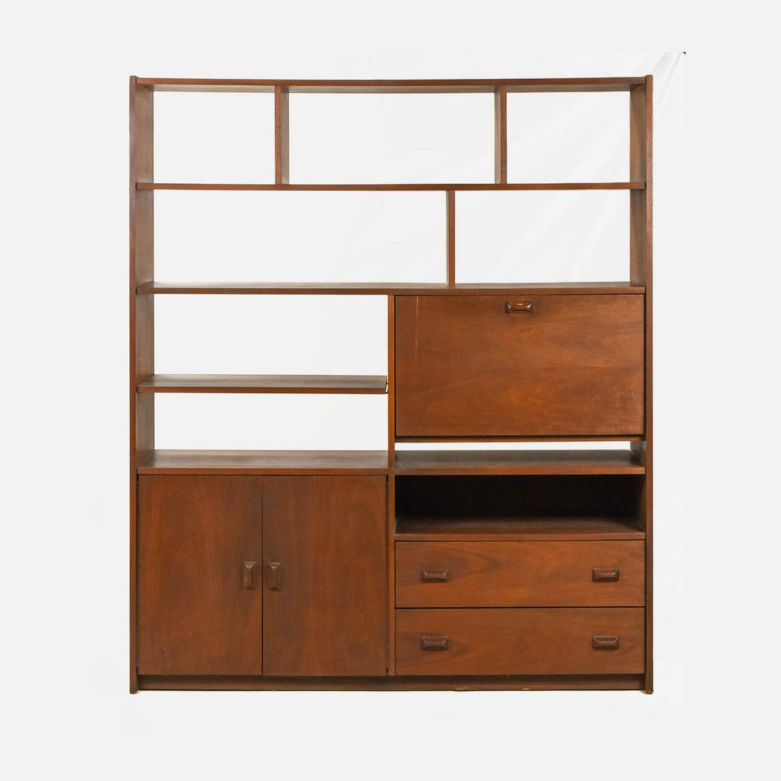1960s Walnut Room Divider Bookcase with Desk MCM Wall Unit (1 of 8)