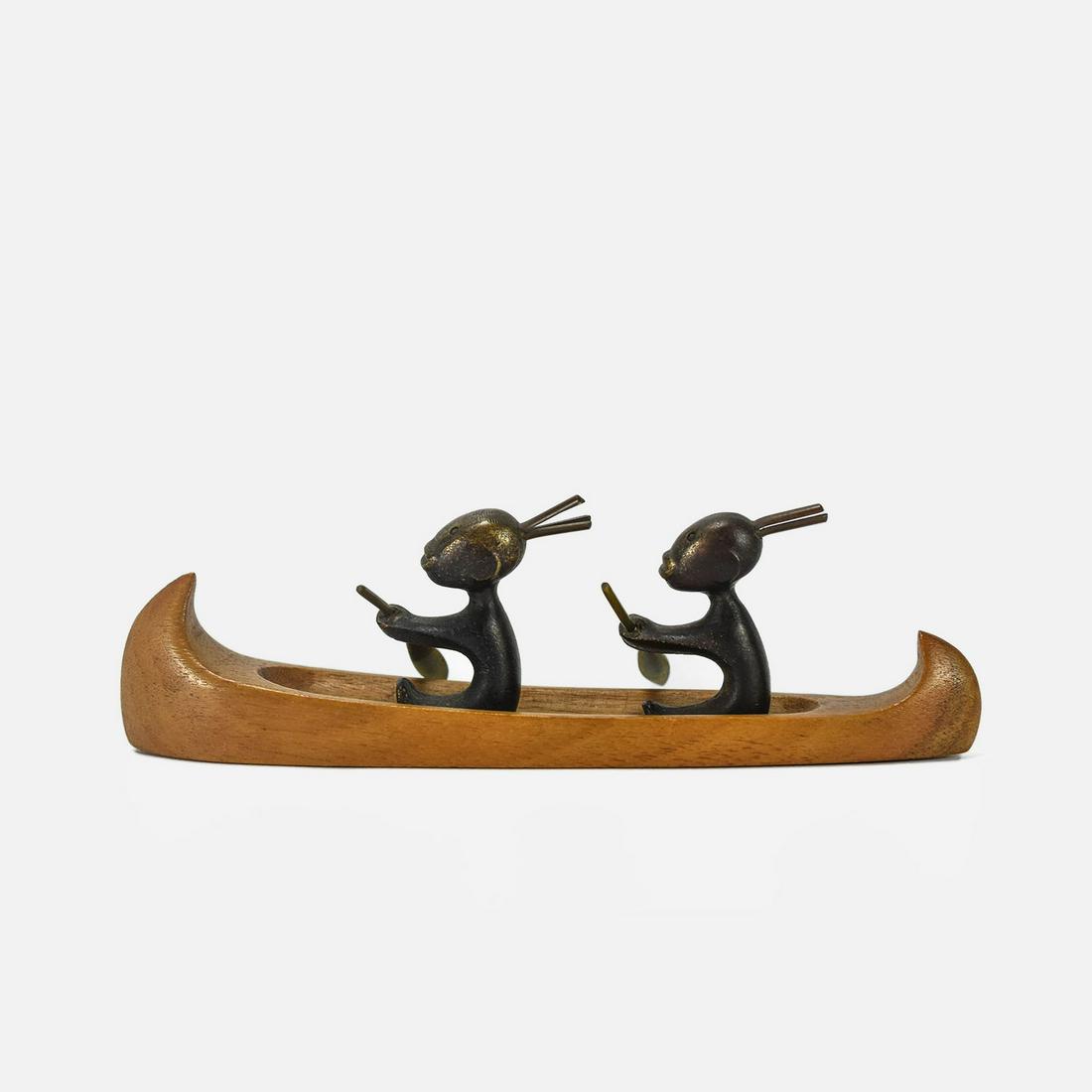 Original wHw Hagenauer Austrian Bronze Wood Canoe with Indian Braves (1 of 9)