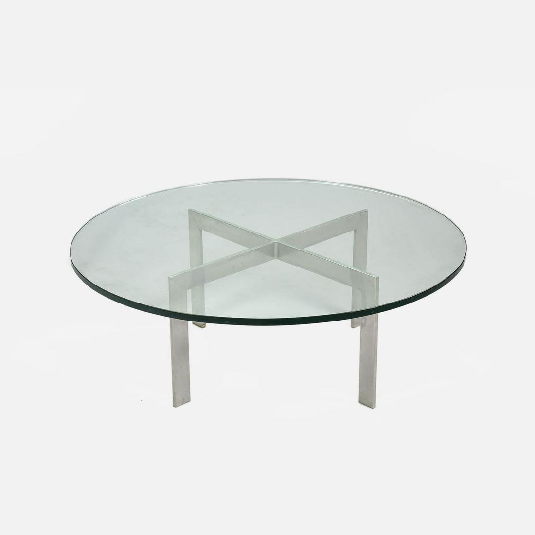 1970s Retro Flat Bar Chromed Solid Steel Glass Top Round Coffee Table (1 of 6)