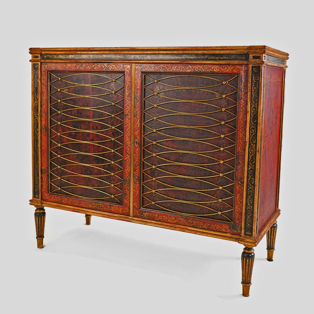 Louis XVI Style Leather Wrapped 2 Door Cabinet Stand (1 of 10)