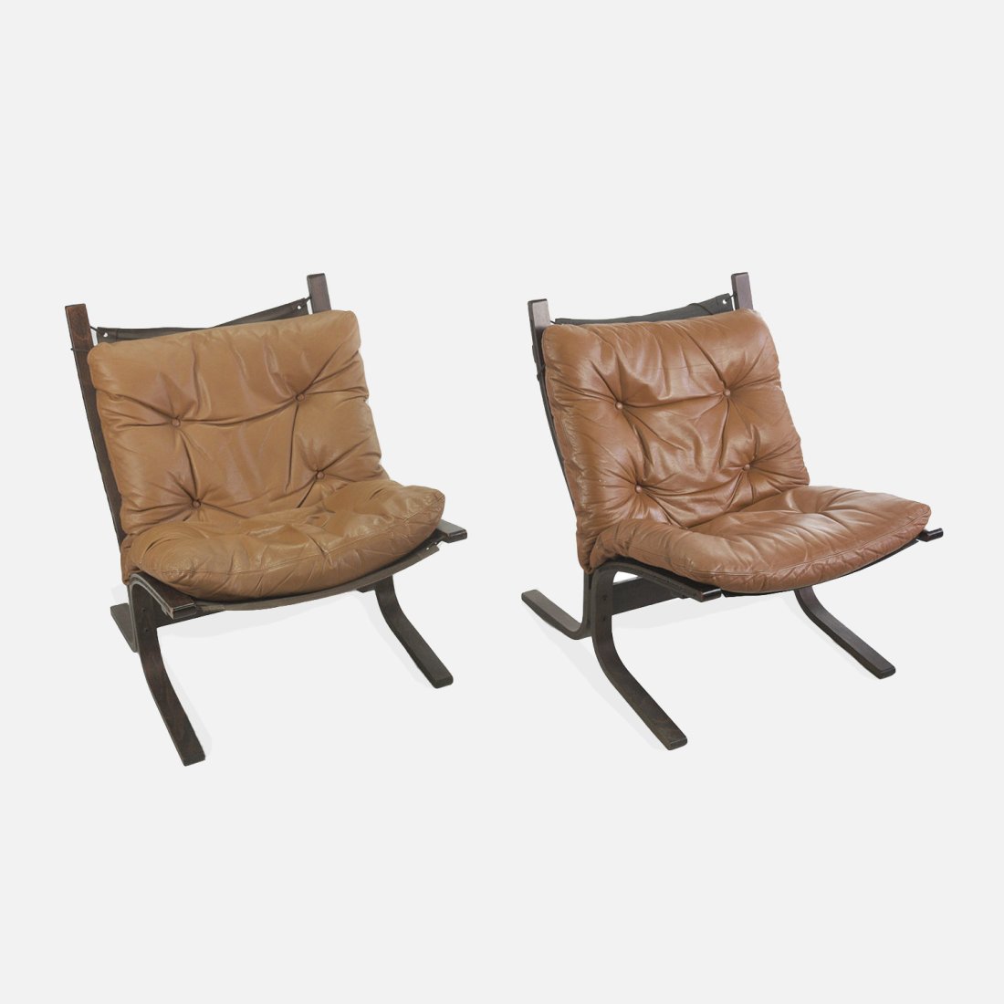 Mid Century Modern Westnofa Cognac Siesta Chairs: Mid Century Modern pair of Ingmar Relling Siesta Chairs designed for Westnofa.