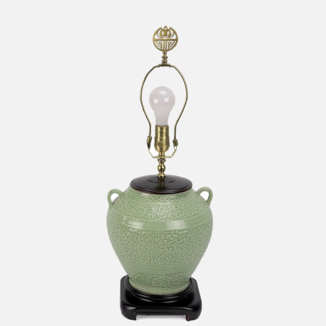 Embossed Peony Vining Porcelain Two Handed Vase Table Lamp (1 of 7)