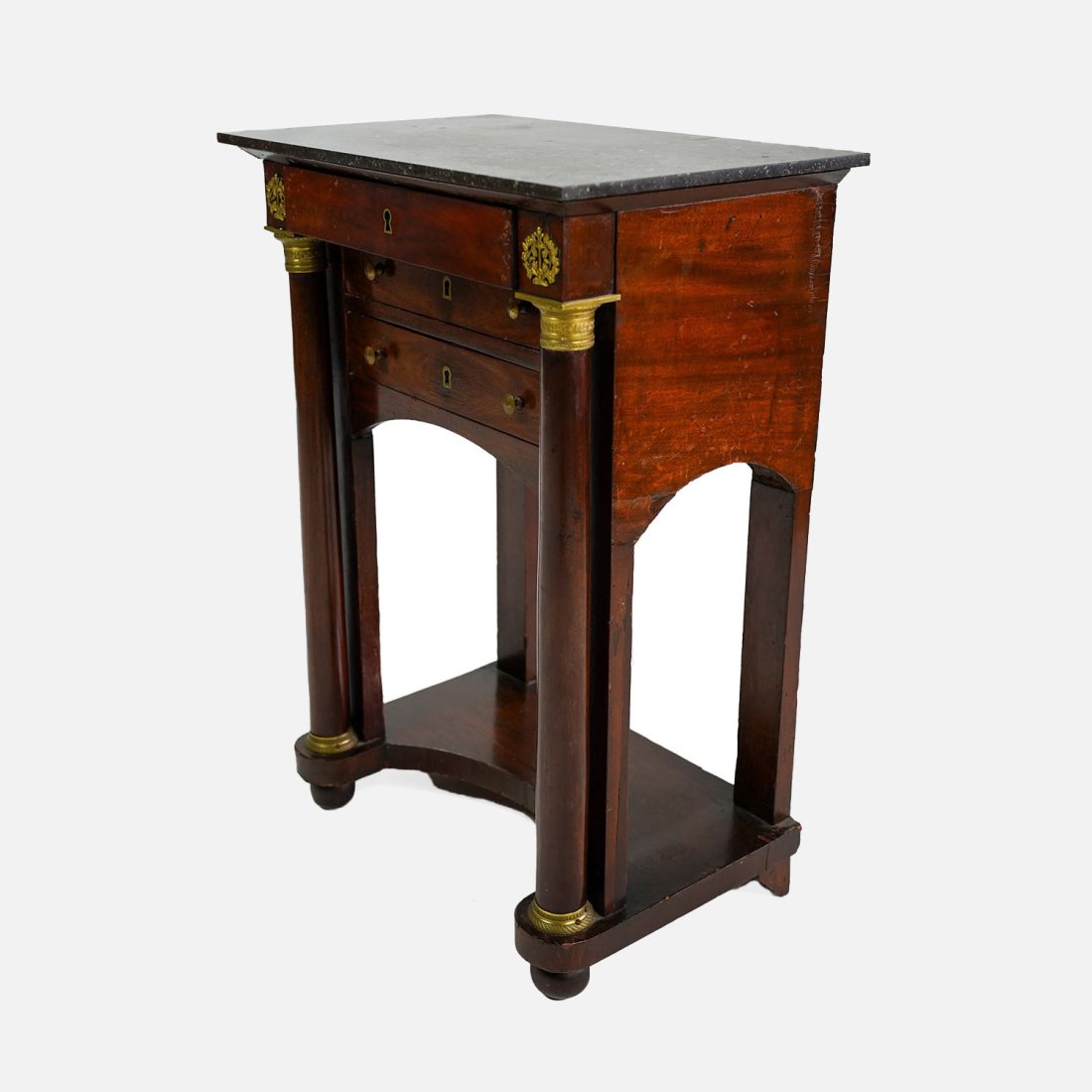 20th Century French Empire Style Marble 3 Drawer Pier Table with Columns (1 of 9)