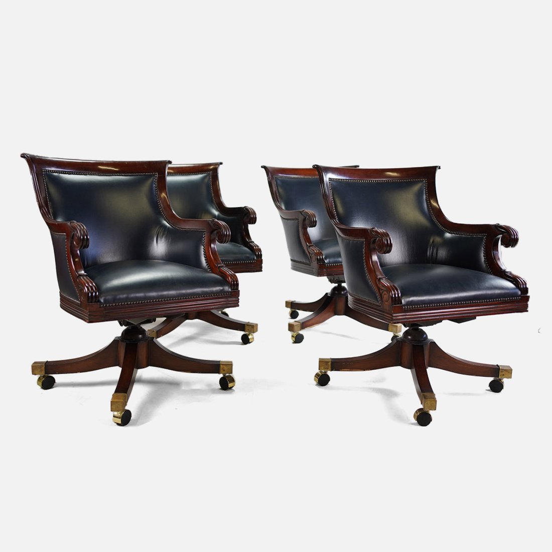 Four Empire Style Smith and Watson Leather and Wood Armchairs on Casters (1 of 12)