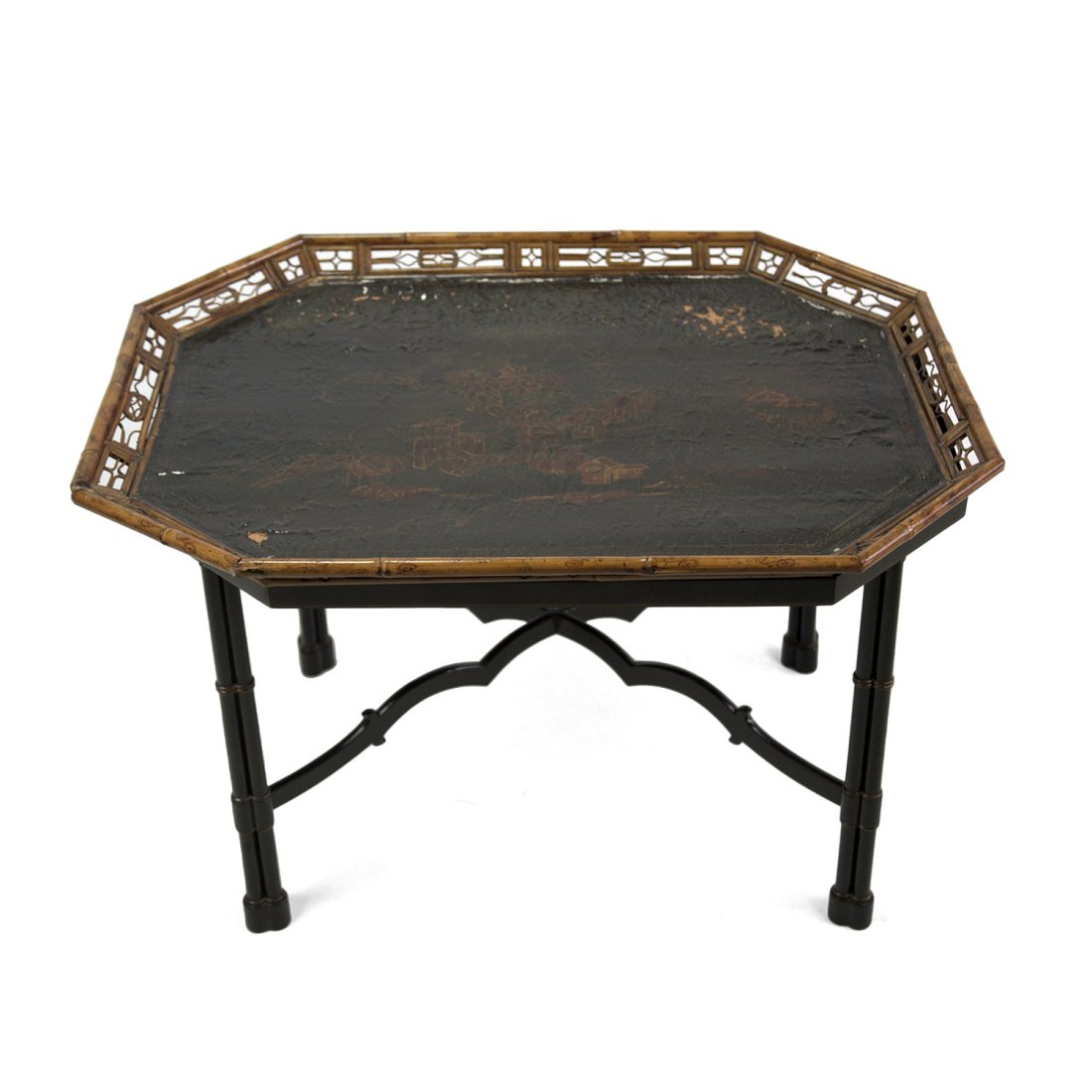 Antique Bamboo Tray with Chinoiserie Painted Design on Custom Made Table (1 of 7)