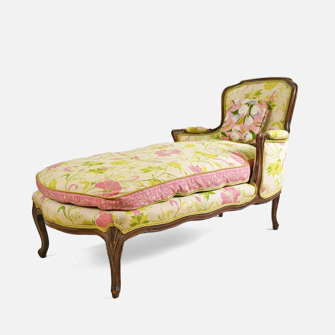 Louis XV Down Filled Floral Chaise Lounge: Louis XV Down Filled Floral Chaise Lounge.