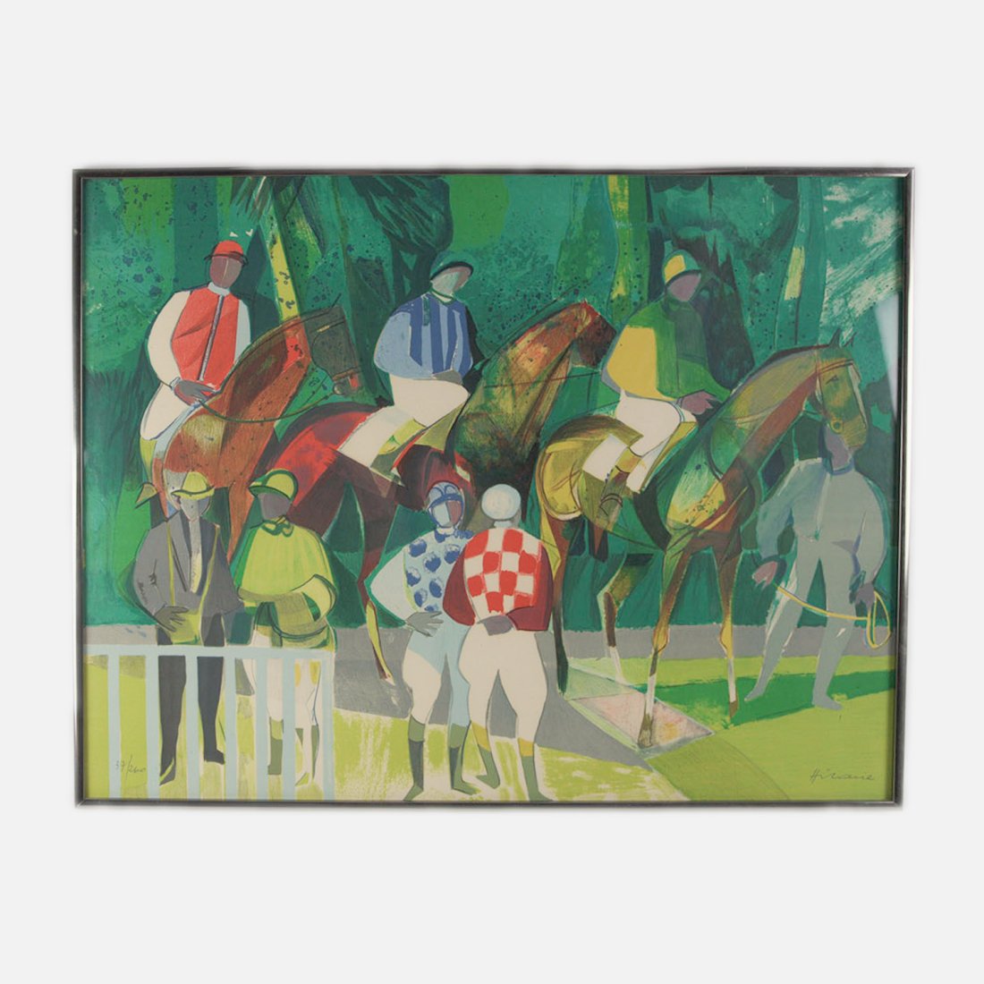 Camille Hilaire Signed Jockey Color MCM Lithograph on Paper. #37/260 (1 of 7)