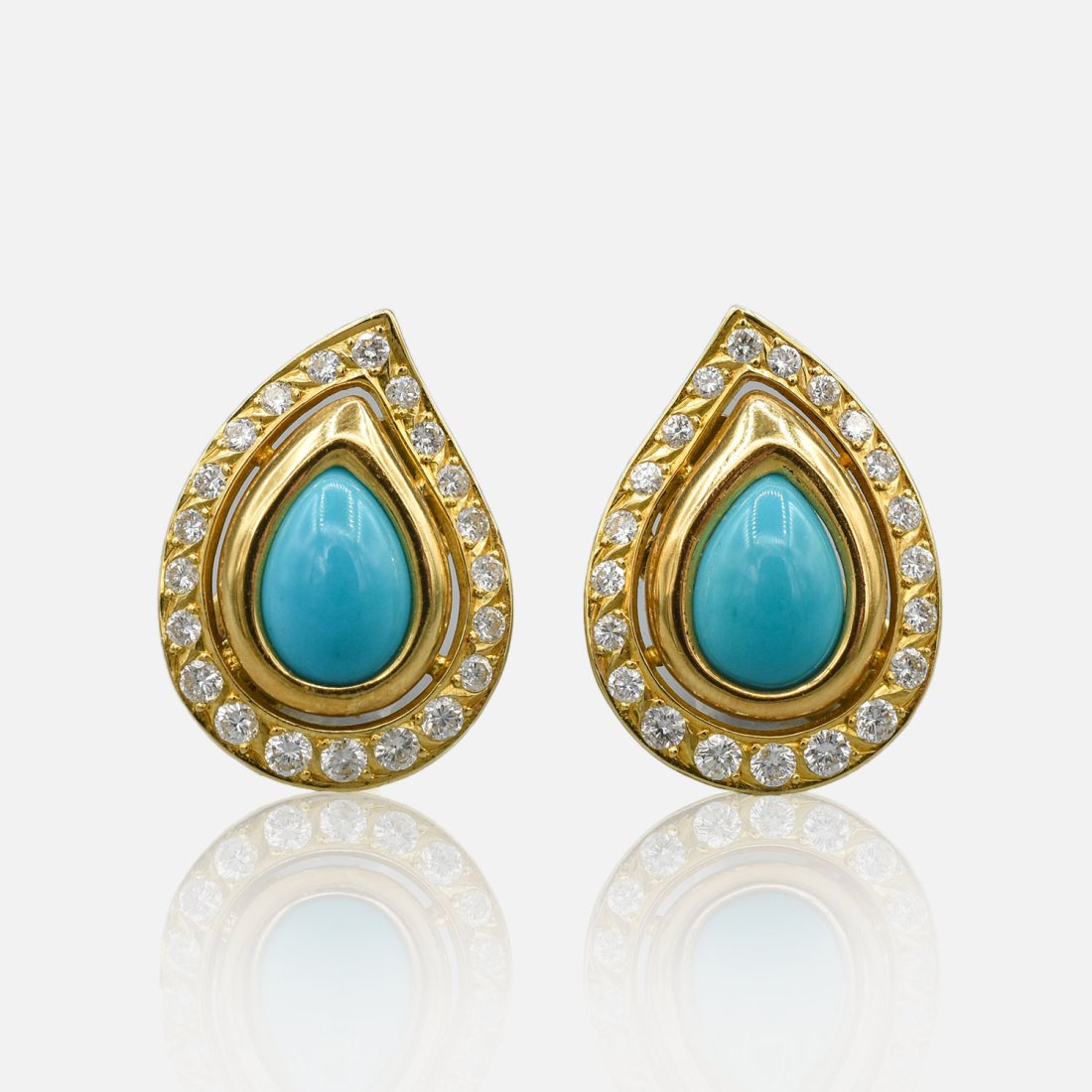 Kessaris 18K Yellow Gold, Turquoise and Diamond Paisley Teardrop Clip Earrings (1 of 8)