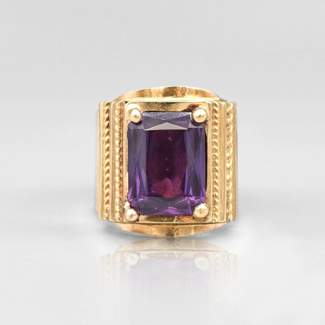 Large Antique 18K Yellow Gold and Amethyst Mens Unisex Ring (1 of 12)