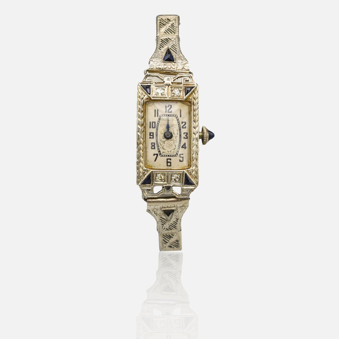 Antique Pale Yellow Gold Diamond and Sapphire Ladies Wristwatch (1 of 15)