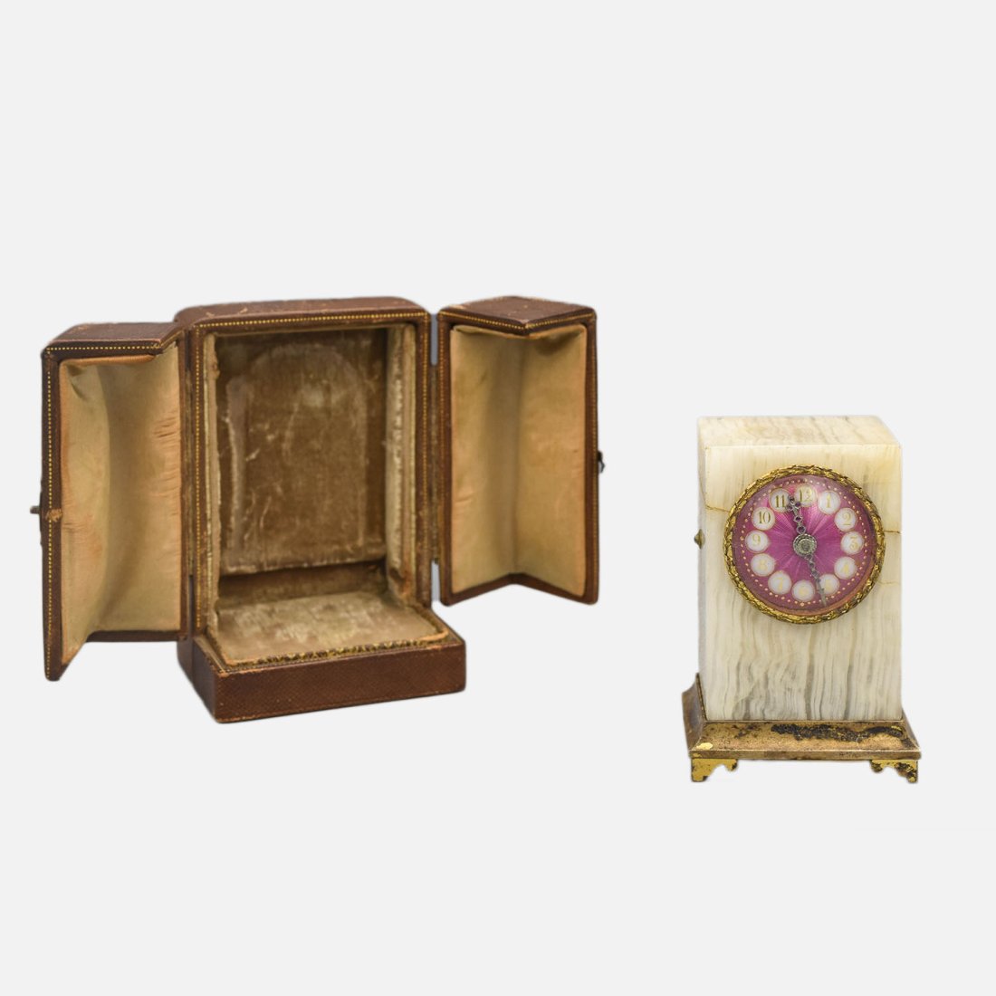 Antique Breguet Gilt Silver, Onyx & Enamel Carriage Travel Clock w/Leather Case (1 of 14)