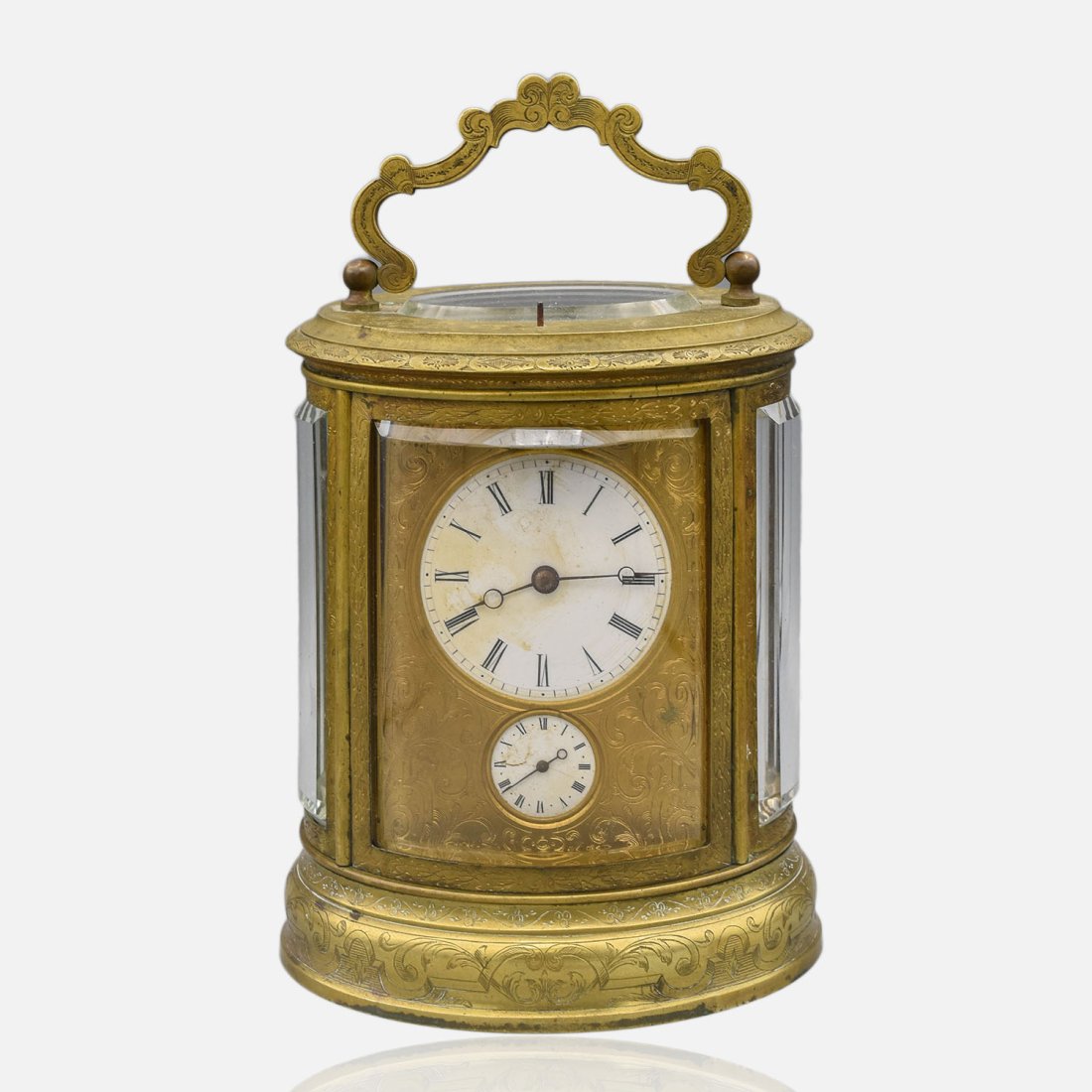 Large Antique French Oval Carriage Alarm Clock w/Travel Case (1 of 11)