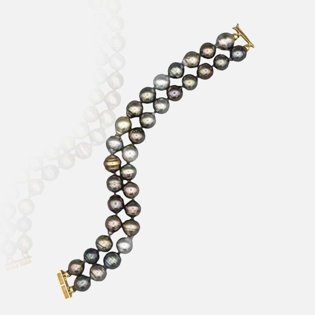 Tahitian South Sea Multicolor Pearl Double Strand Bracelet 18K Gold Clasp (1 of 9)