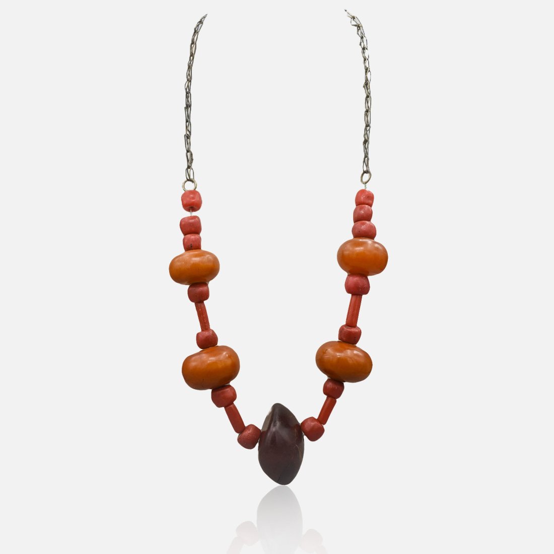 Vintage Chunky Amber & Coral Bead Necklace (1 of 9)