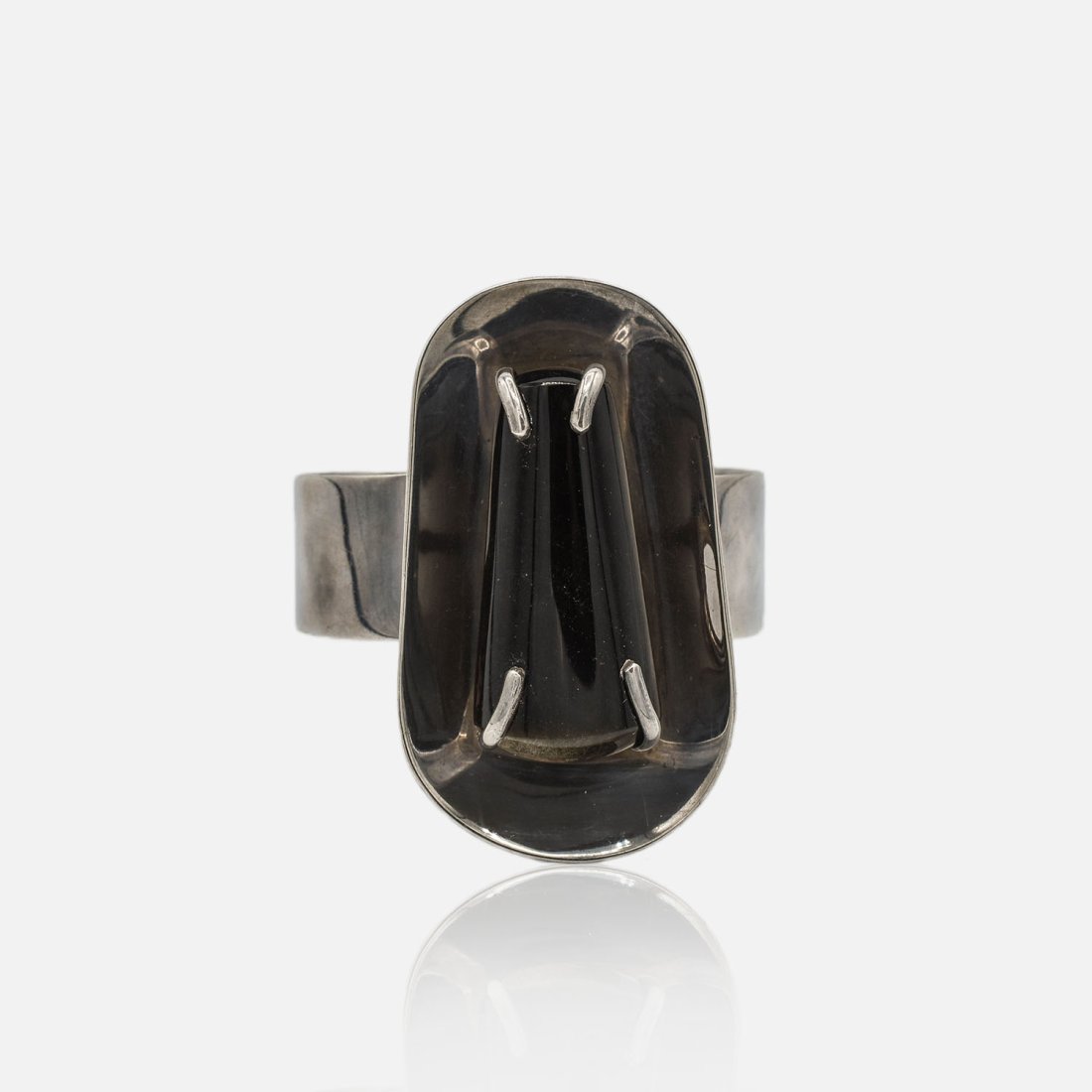 Modernist Mexican Sterling Silver Obsidian Stone Bracelet (1 of 10)