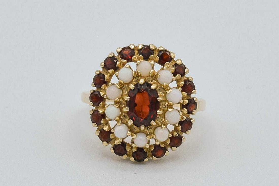 Fine Ladies Garnet & Opal 14K Yellow Gold  Cocktail Ring (1 of 9)