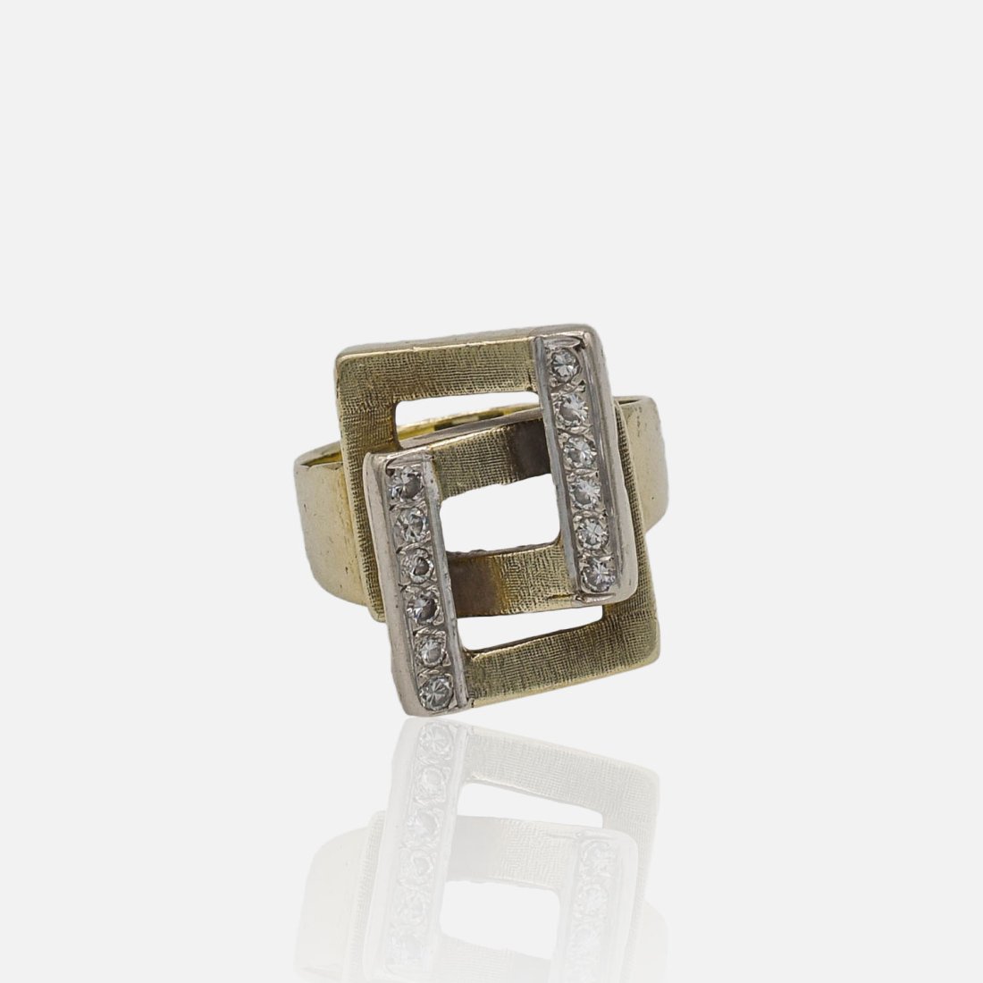 Modernist 14K Yellow Gold Diamond Double Square Ladies Ring (1 of 7)