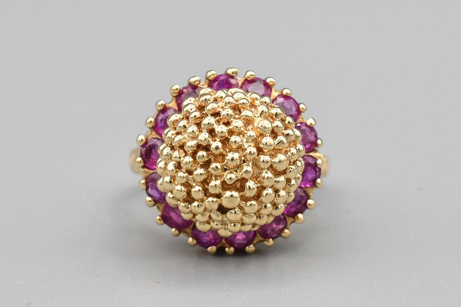 Fine and Heavy 14K Yellow Gold Dome Ruby Gemstone Cocktail Ring (1 of 8)