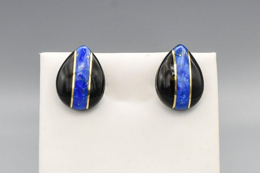 14K Gold Lapis Lazuli Onyx Earrings (1 of 11)