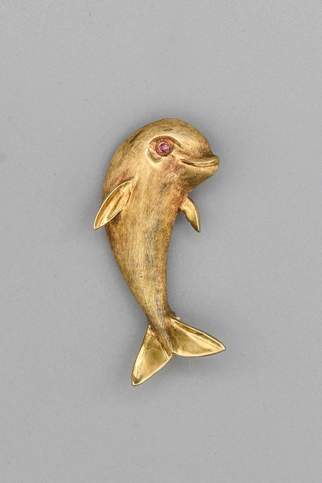 14k Gold Ruby Figural Dolphin Fish Brooch (1 of 6)
