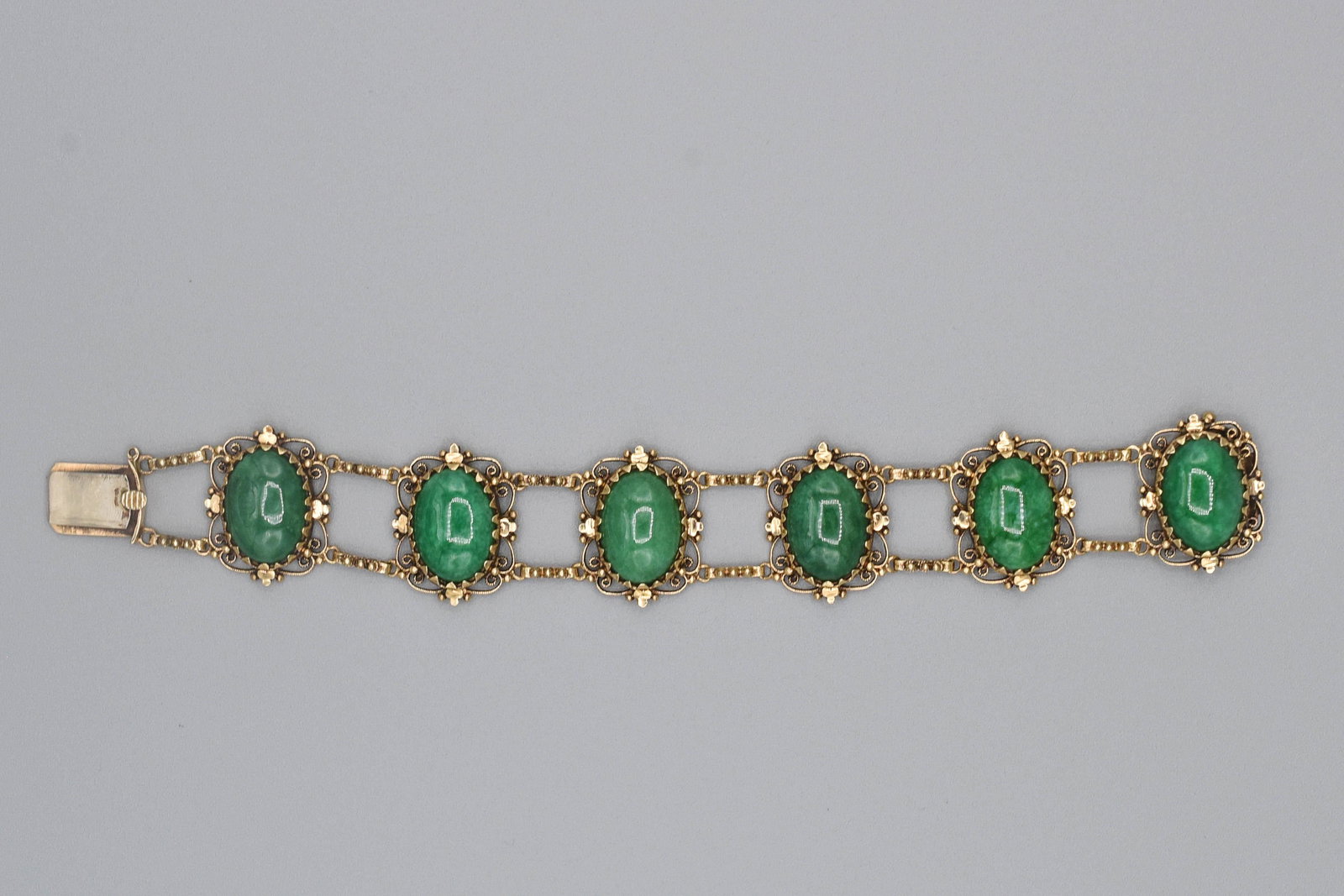 14k Fancy Goldwork Jade Link Bracelet (1 of 6)