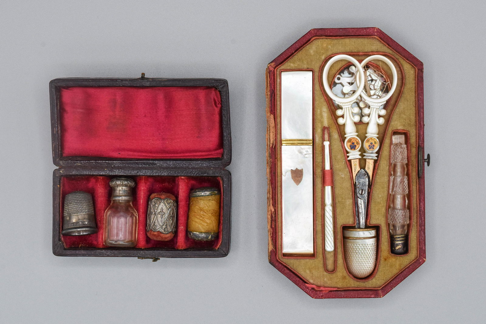 Antique Palais Royal Sewing Box Mother of Pearl 14k Gold Sterling Silver Additional Silver Sewing (1 of 9)