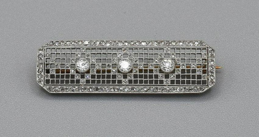 Antique Platinum Mine Cut Diamond Bar Pin Brooch (1 of 6)