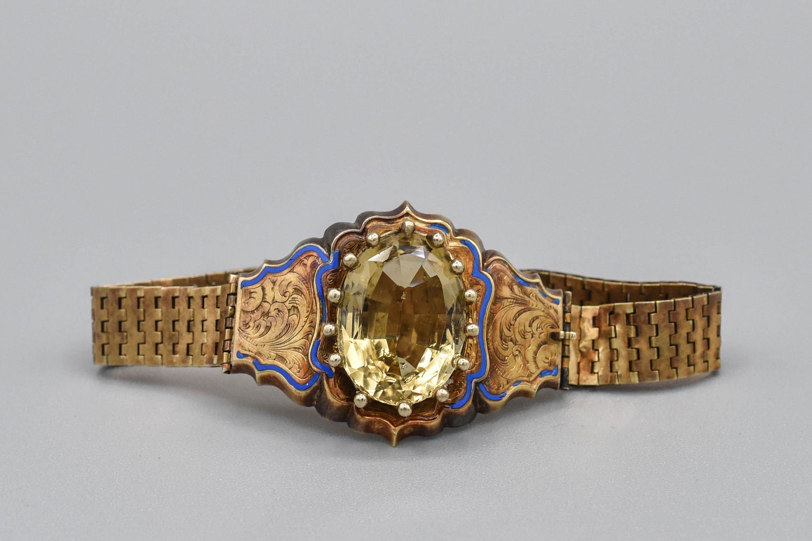Antique Victorian 14K Yellow Gold & Enamel Citrine Gemstone Bracelet (1 of 8)