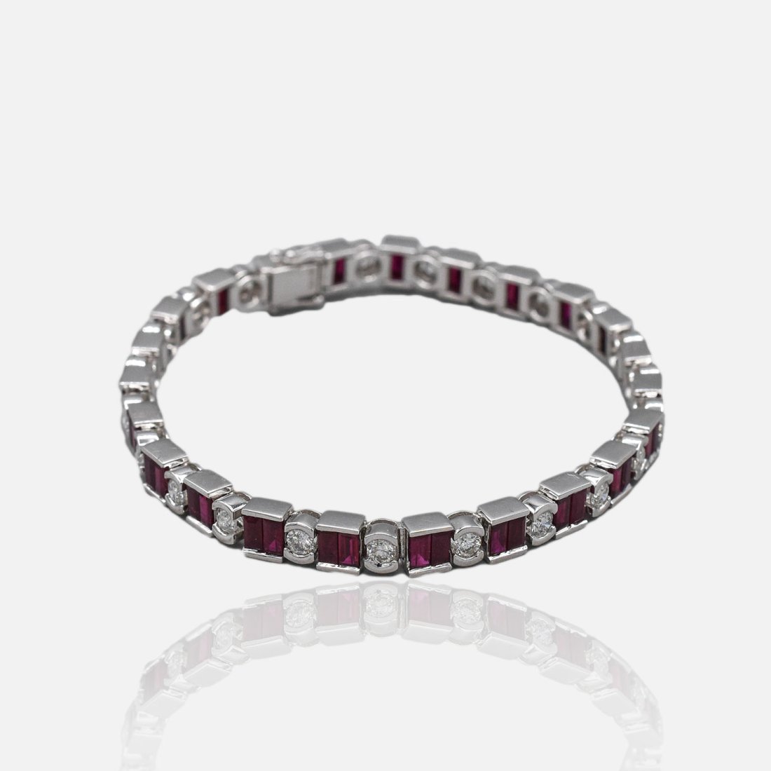 Fine and Heavy Diamond  & Ruby18K White Gold Tennis Bracelet (1 of 6)