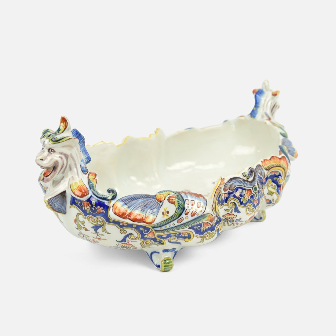 Vintage French Faience Hand Painted Center Piece Bowl Dragon Ends (1 of 11)