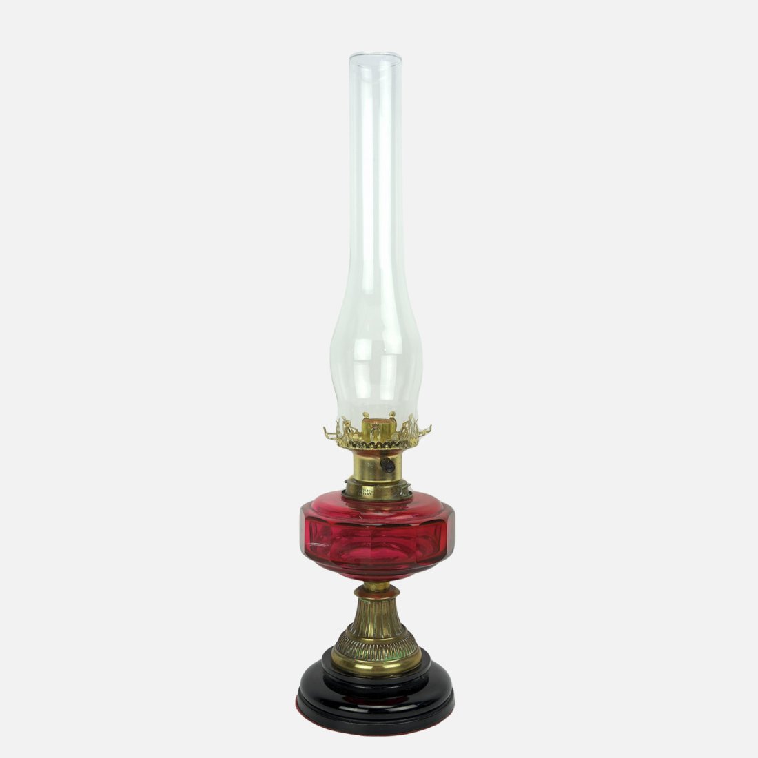 Antique Cut & Ground Cranberry Glass Brass & Marble Electrified Table Lamp (1 of 11)