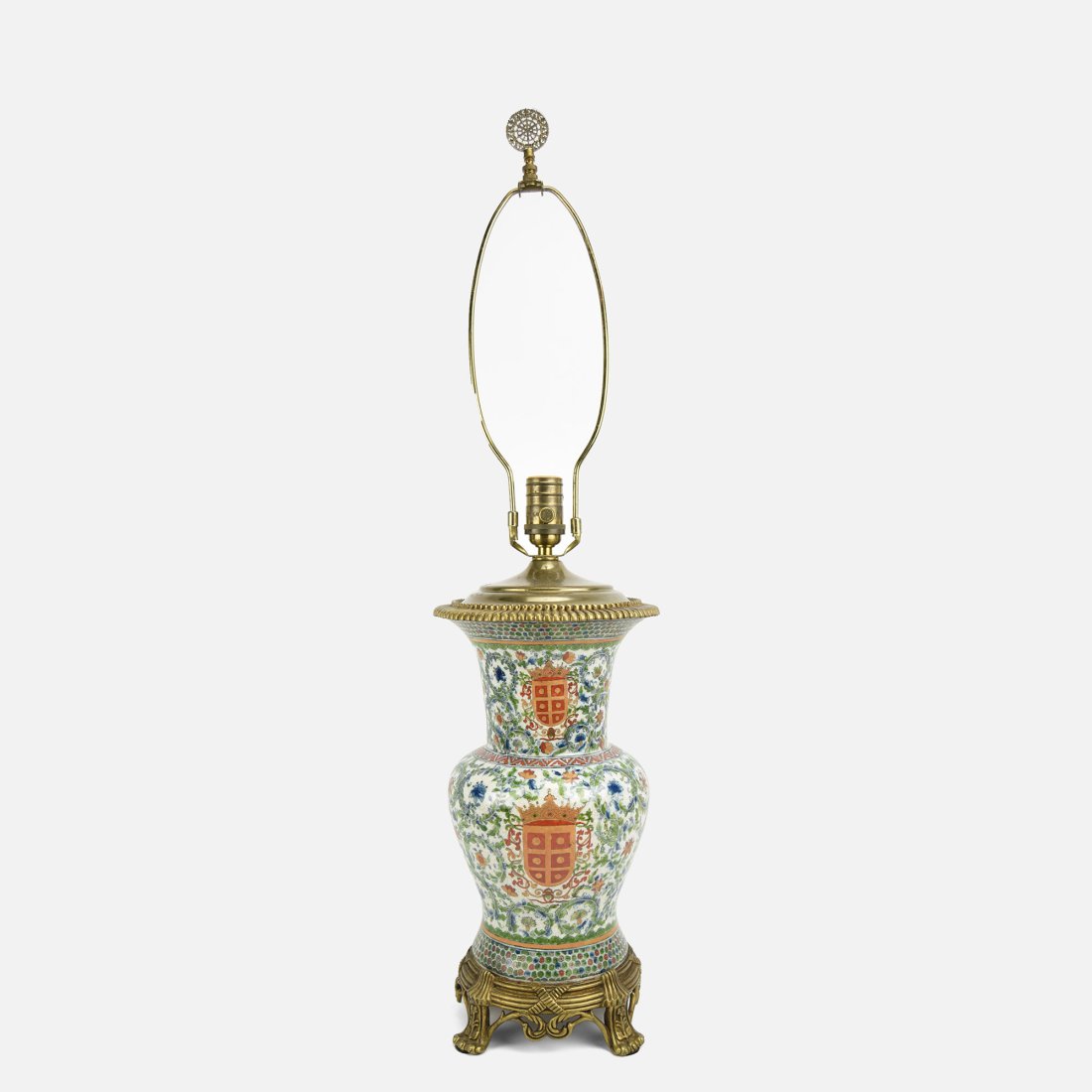 High Quality English Hand Painted Porcelain Table Lamp Heraldic Design Bronze Base (1 of 13)