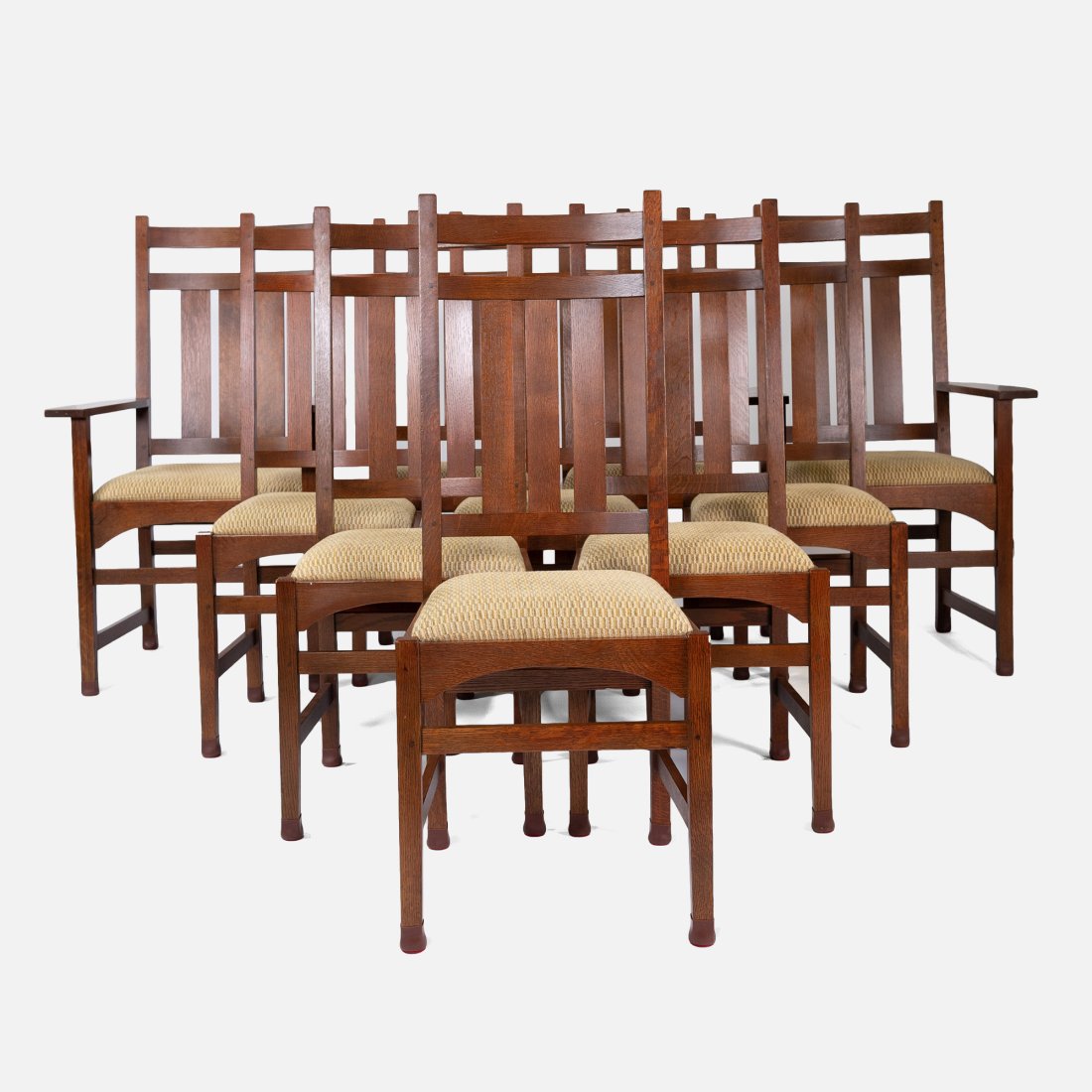Set of Ten Stickley Mission Oak Arts and Crafts Dining Chairs (1 of 12)