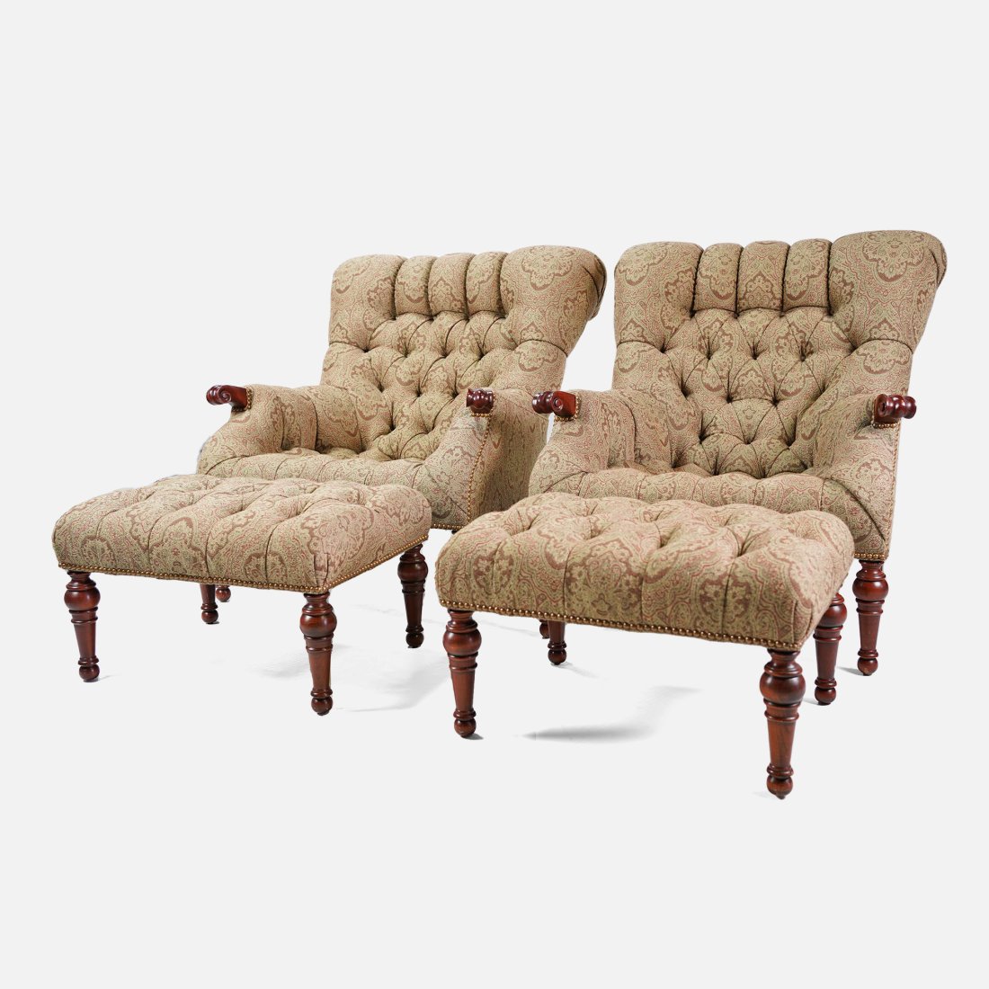 Pair Stickley Furniture Leopold Upholstered Armchairs and Ottomans (1 of 12)
