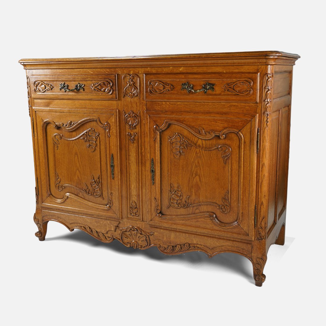 Vintage Continental Fruitwood Two Door Two Drawer Sideboard: Fruit wood dresser. In very good condition, some scratches on surface. Key included.