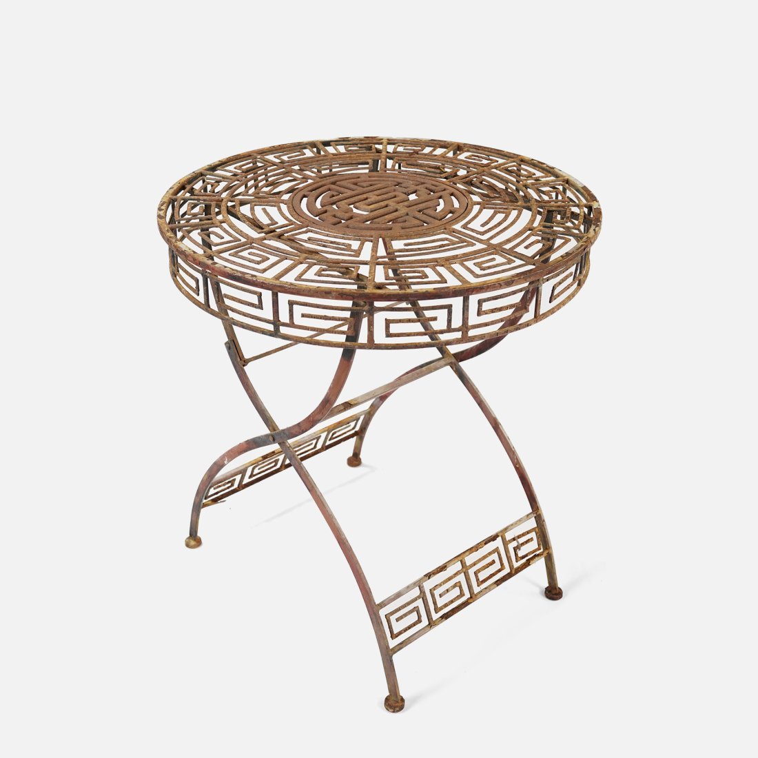 Antique Wrought Iron Folding Garden Patio Bistro Table Greek Key Design (1 of 7)