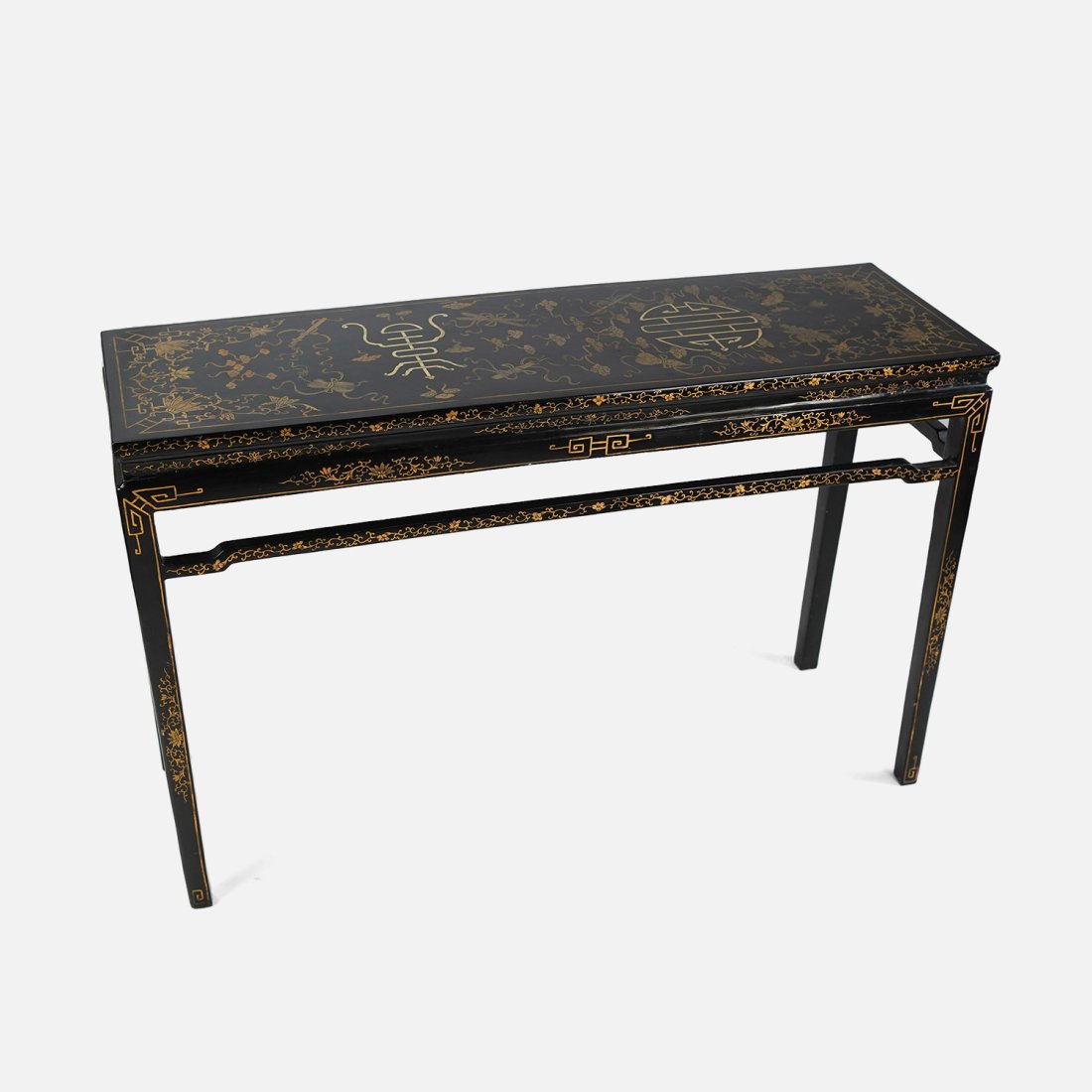 Vintage Chinese Gilt Painted Black Lacquer Console Table (1 of 9)