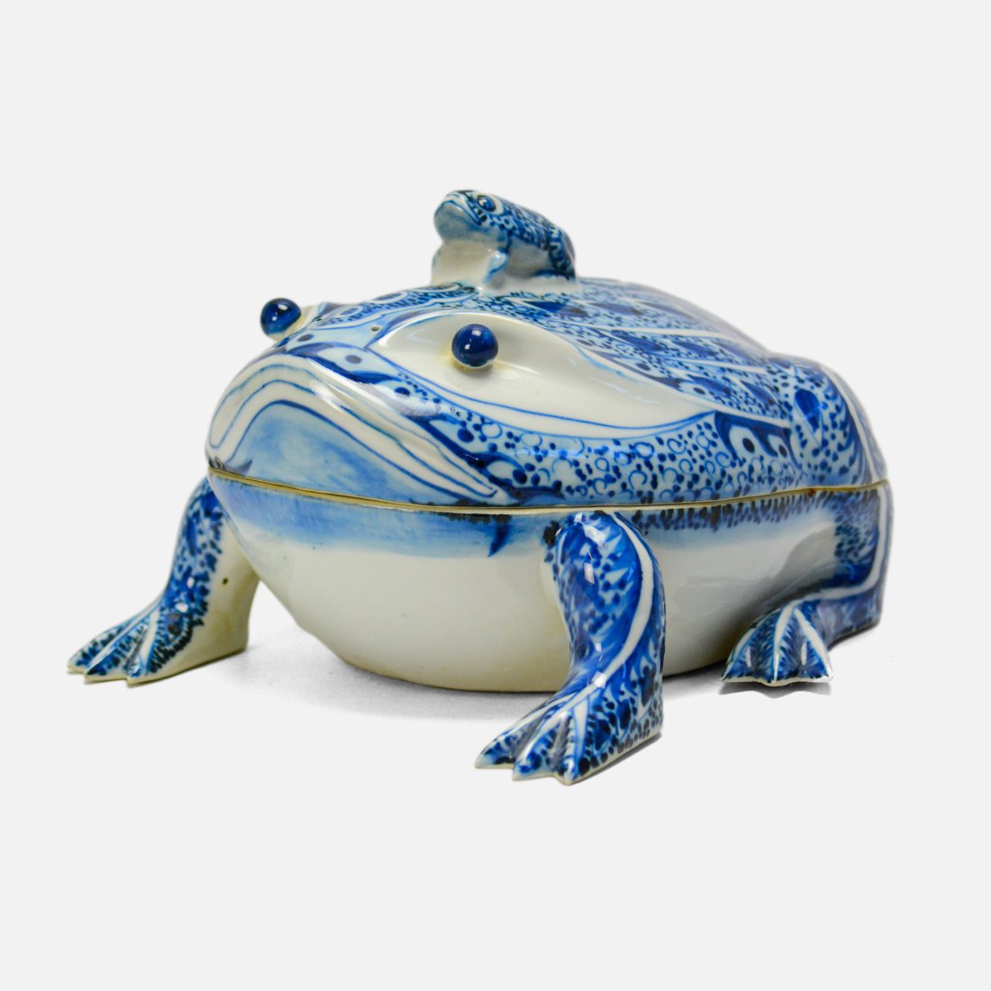 Japanese Blue and White Porcelain Figural Frog Covered Dish (1 of 7)