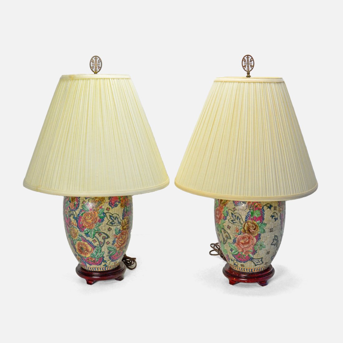 Modern Pair Chinese Polychrome Porcelain Ginger Jar Lamps (1 of 8)
