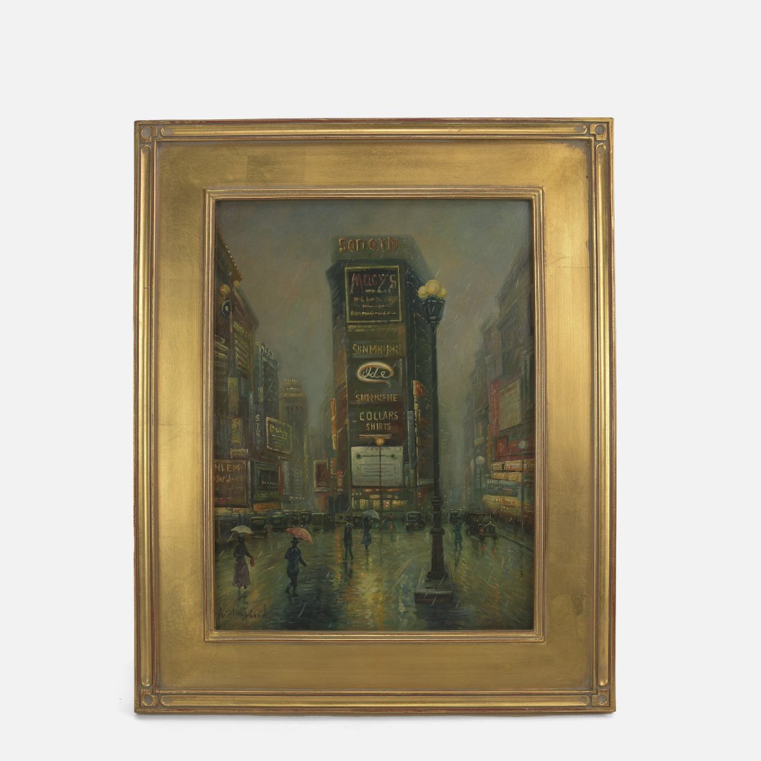 Signed Albert Munghard New York City Street Scene Oil on Board Painting (1 of 4)