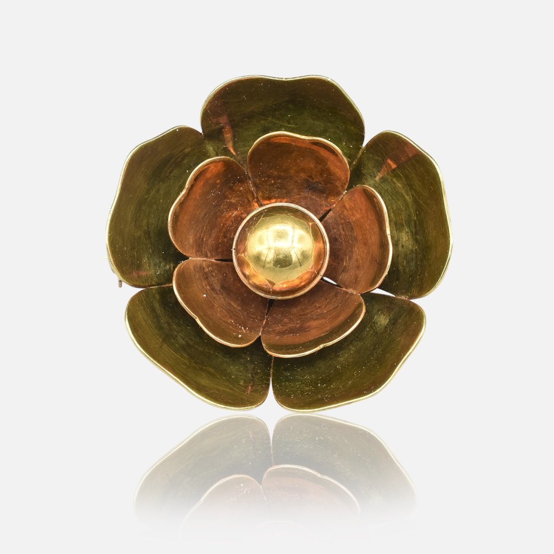 Fine 1920's Cartier Art Deco 14k Yellow Gold Flower Brooch w/ Green Enamel Underside (1 of 8)